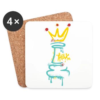 Chess Figure Graffiti with Crown – Street Art - Coasters (set of 4) - white - Front