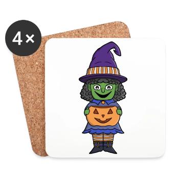 Kürbis Hexe Halloween - Untersetzer (4er-Set) - Weiß - Vorne