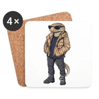 Snake Cobra Cool Winter - Coasters (set of 4) - white - Front