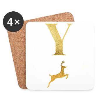 Buchstabe und goldener Hirsch - Geschenkidee - Untersetzer (4er-Set) - Weiß - Vorne
