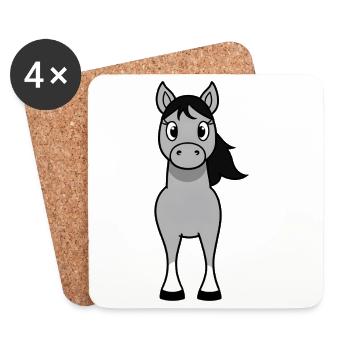 Grauer Pony mit schwarzer Mähne - Untersetzer (4er-Set) - Weiß - Vorne