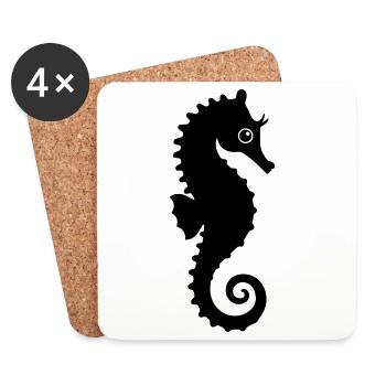 Cute Seahorse Silhouette - Coasters (set of 4) - white - Front
