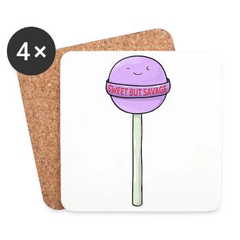 Motif de bonbons Kawaii sucré mais sauvage - Dessous de verre (lot de 4) - blanc - Devant
