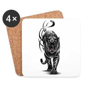 Tribal Tiger - Black and White Big Cat - Coasters (set of 4) - white - Front