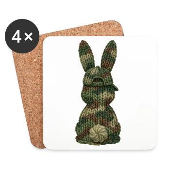 Hase von hinten Cap Tarnfarben Kappe Camouflage - Untersetzer (4er-Set) - Weiß - Vorne