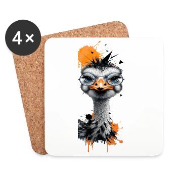 Bouquet drôle avec lunettes, oiseau comique coloré avec - Dessous de verre (lot de 4) - blanc - Devant