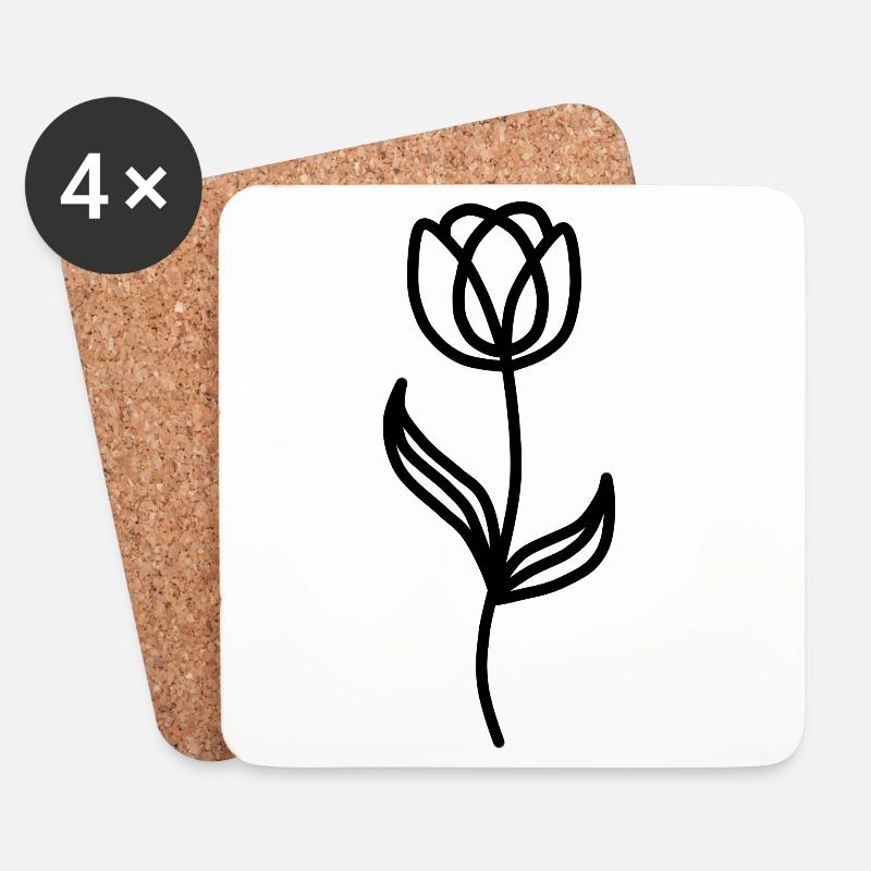 Minimalistische Tulpe - Untersetzer (4er-Set) - Weiß