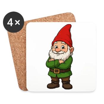 Kleiner Gartenwicht mit rotem Hut - Untersetzer (4er-Set) - Weiß - Vorne
