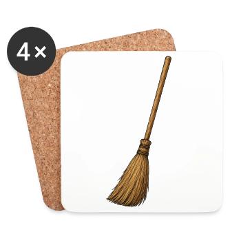Broom Craft Illustration in Wood Brown - Coasters (set of 4) - white - Front