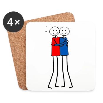 Zwei Strichmännchen Umarmung Liebe Dank T-Shirt - Untersetzer (4er-Set) - Weiß - Vorne