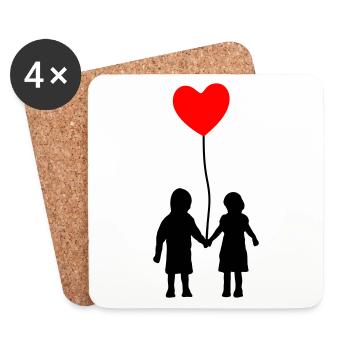 Children with heart - Balloon, Be my valentine - Coasters (set of 4) - white - Front