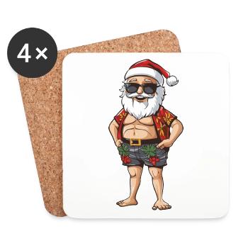 Weihnachtsmann Urlaub Santa - Untersetzer (4er-Set) - Weiß - Vorne