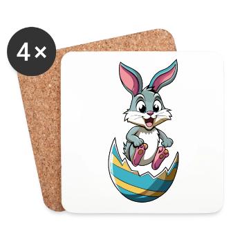 Happy Easter - Easter Bunny - Easter Egg - Cartoon - Coasters (set of 4) - white - Front