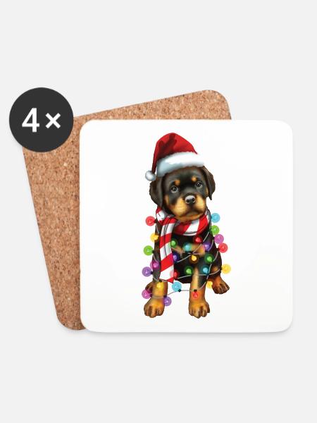 Weihnachten Rottweiler Weihnachten Weihnachtsmann Süßes Hundegeschenk - Untersetzer (4er-Set) - Weiß