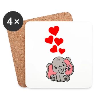 Amour cœur d’éléphant - Dessous de verre (lot de 4) - blanc - Devant