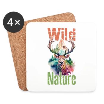 Hirsch Wild Nature Geweih Tier Wald Wildnis Berge - Untersetzer (4er-Set) - Weiß - Vorne