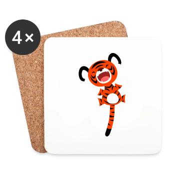Cute Bouncing Cartoon Tiger by Cheerful Madness!! - Coasters (set of 4) - white - Front