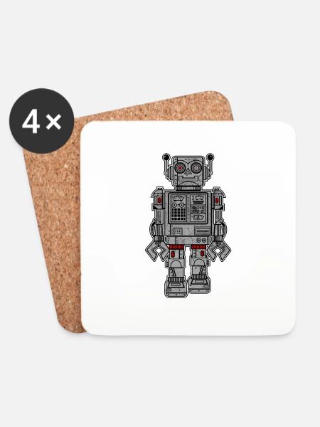 Retro Robot Toys - Coasters (set of 4) - white