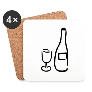 Weinflasche und Glas, traditionell,Flüssigkeit,Alk - Untersetzer (4er-Set) - Weiß - Vorne