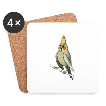 Cockatiel oiseau cage oiseaux canaries - Dessous de verre (lot de 4) - blanc - Devant
