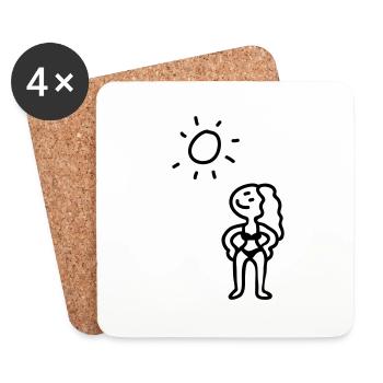 Woman on the beach - line - Coasters (set of 4) - white - Front
