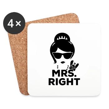 Funny matching pair Mr. Right and Mrs. Right - Coasters (set of 4) - white - Front