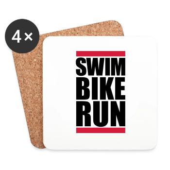 swim bike run text logo triathlon sport marathon a - Coasters (set of 4) - white - Front