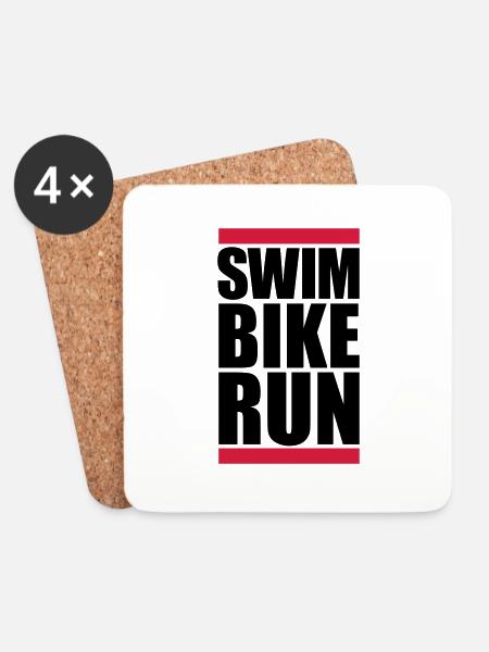 swim bike run text logo triathlon sport marathon a - Untersetzer (4er-Set) - Weiß