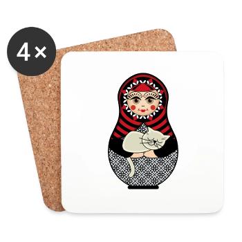 Matryoshka matryoshka poupée russe chat - Dessous de verre (lot de 4) - blanc - Devant