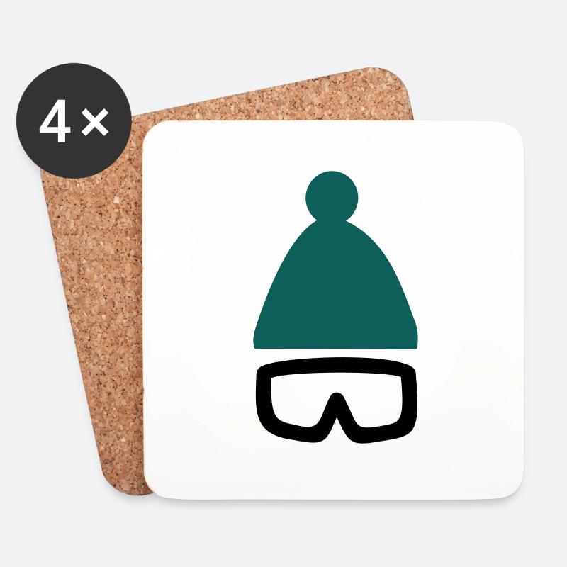 Mütze mit Ski- oder Snowboardbrille - Untersetzer (4er-Set) - Weiß