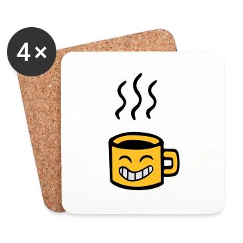 drawing cup of tea coffee kawaii funny humor fun - Coasters (set of 4) - white - Front