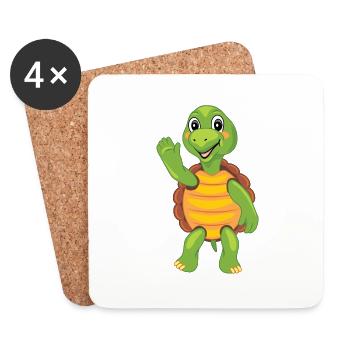 Tortue drôle de bande dessinée - Dessous de verre (lot de 4) - blanc - Devant