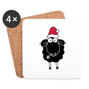 Schwarzes Schaf mit Weihnachtsmütze - Untersetzer (4er-Set) - Weiß - Vorne