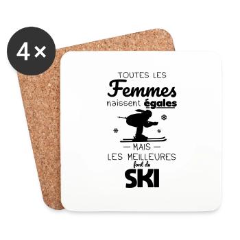 Ski - Femmes égales meilleures font du ski - Dessous de verre (lot de 4) - blanc - Devant