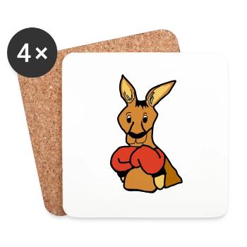 Kängeru mit Boxhandschuhen - Untersetzer (4er-Set) - Weiß - Vorne