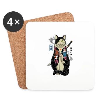 samurai cat - maneki neko - Untersetzer (4er-Set) - Weiß - Vorne