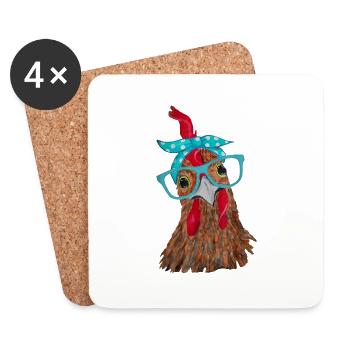 Huhn mit Bandana Stirnband und Brille niedlich - Untersetzer (4er-Set) - Weiß - Vorne