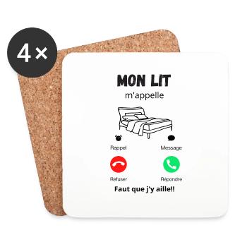 mon lit m'appelle faut que j'y aille - Dessous de verre (lot de 4) - blanc - Devant