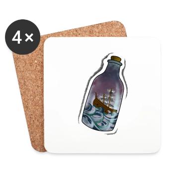 Schiff Flasche Meer Sticker Seefahrt Segelschiff - Untersetzer (4er-Set) - Weiß - Vorne