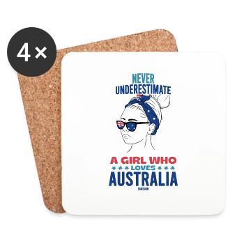 Ne sous-estimez jamais une fille qui aime l’Australie - Dessous de verre (lot de 4) - blanc - Devant