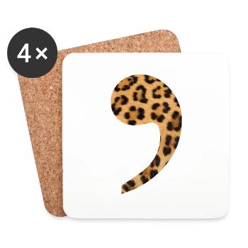 leopard comma trend gift idea punctuation - Coasters (set of 4) - white - Front