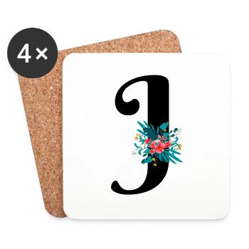 lettre J fleuris - Dessous de verre (lot de 4) - blanc - Devant