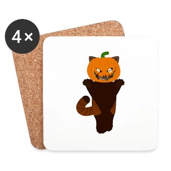 Panda roux déguisé en citrouille pour Halloween - Dessous de verre (lot de 4) - blanc - Devant