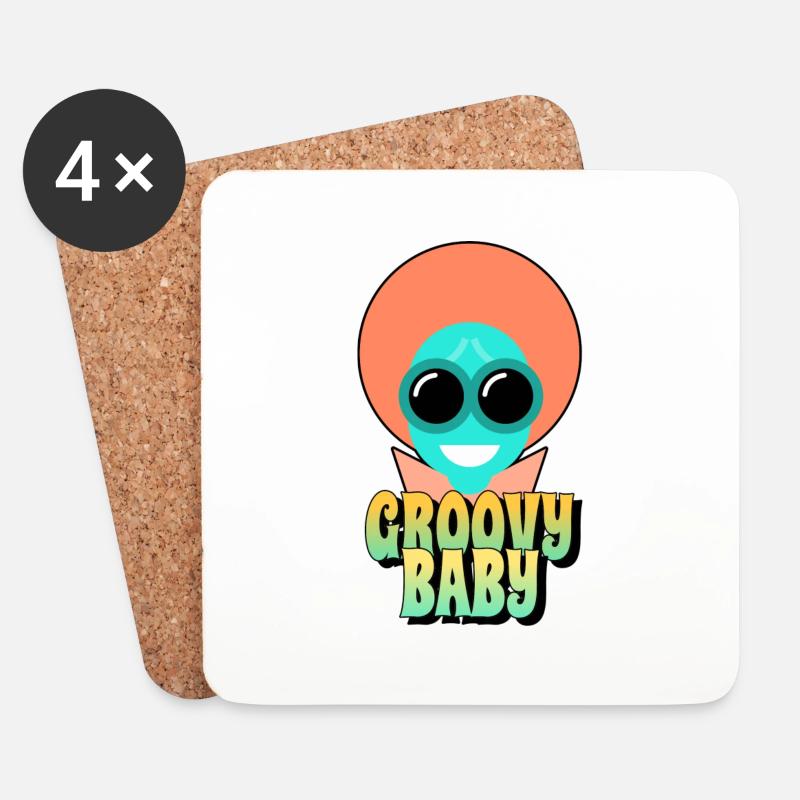 YEAH Groovy Baby! - Untersetzer (4er-Set) - Weiß
