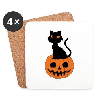 Cute Halloween pumpkin with cat, hangover - Coasters (set of 4) - white - Front