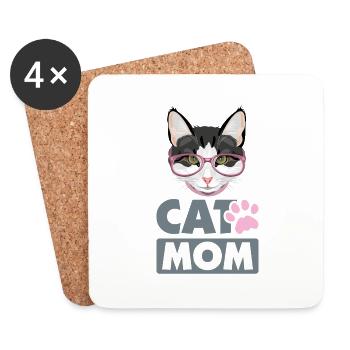 Kluge Katze in rosa Brille. Katzenmutter - Untersetzer (4er-Set) - Weiß - Vorne