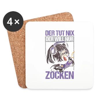 Der will nur Zocken - Untersetzer (4er-Set) - Weiß - Vorne