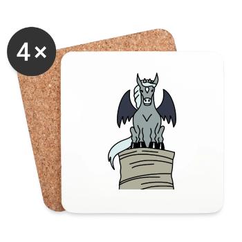 Hippogoyle - Gargoyle als Pferd auf großem Heuball - Untersetzer (4er-Set) - Weiß - Vorne