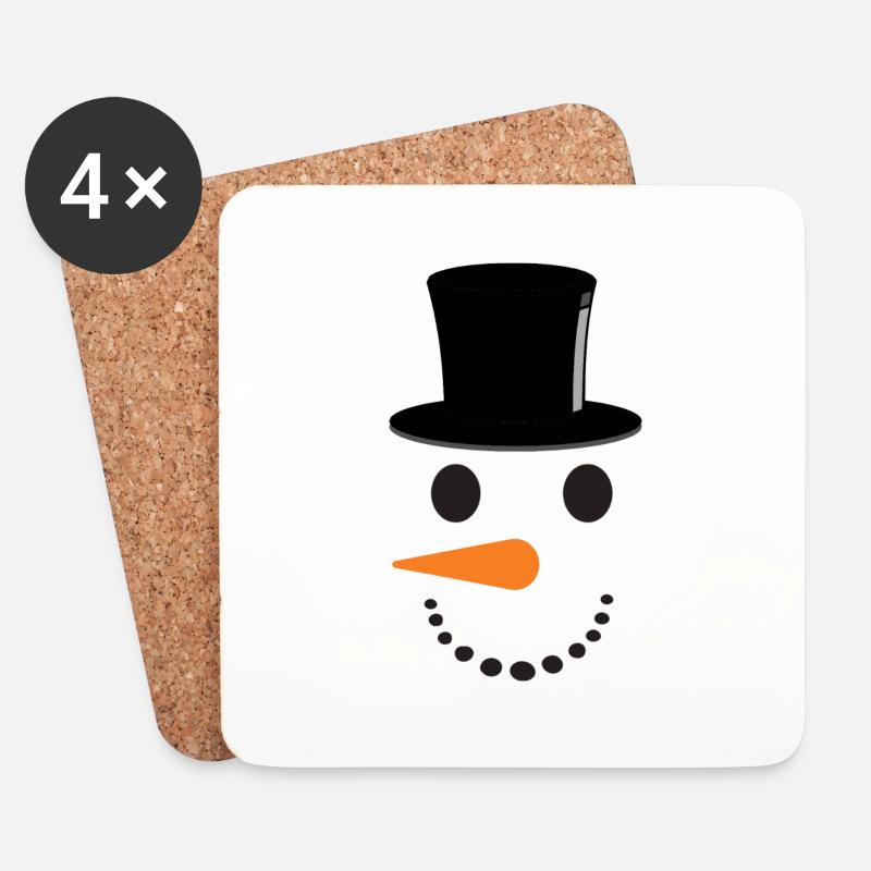 Schneemann mit Hut - Untersetzer (4er-Set) - Weiß
