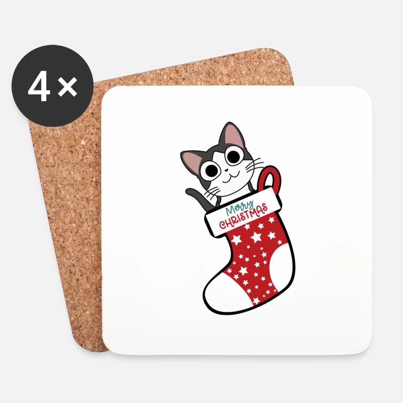 Pfotschafter Christmas - Katze im Nikolausstiefel - Untersetzer (4er-Set) - Weiß